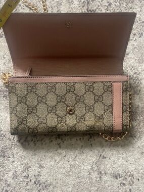 Gucci GG Supreme Long Wallet Belt Design PVC Leather Beige Crossbody Chain